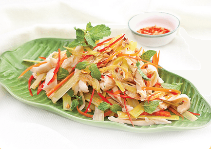 Món chay : Gỏi hoa chuối thịt gà .